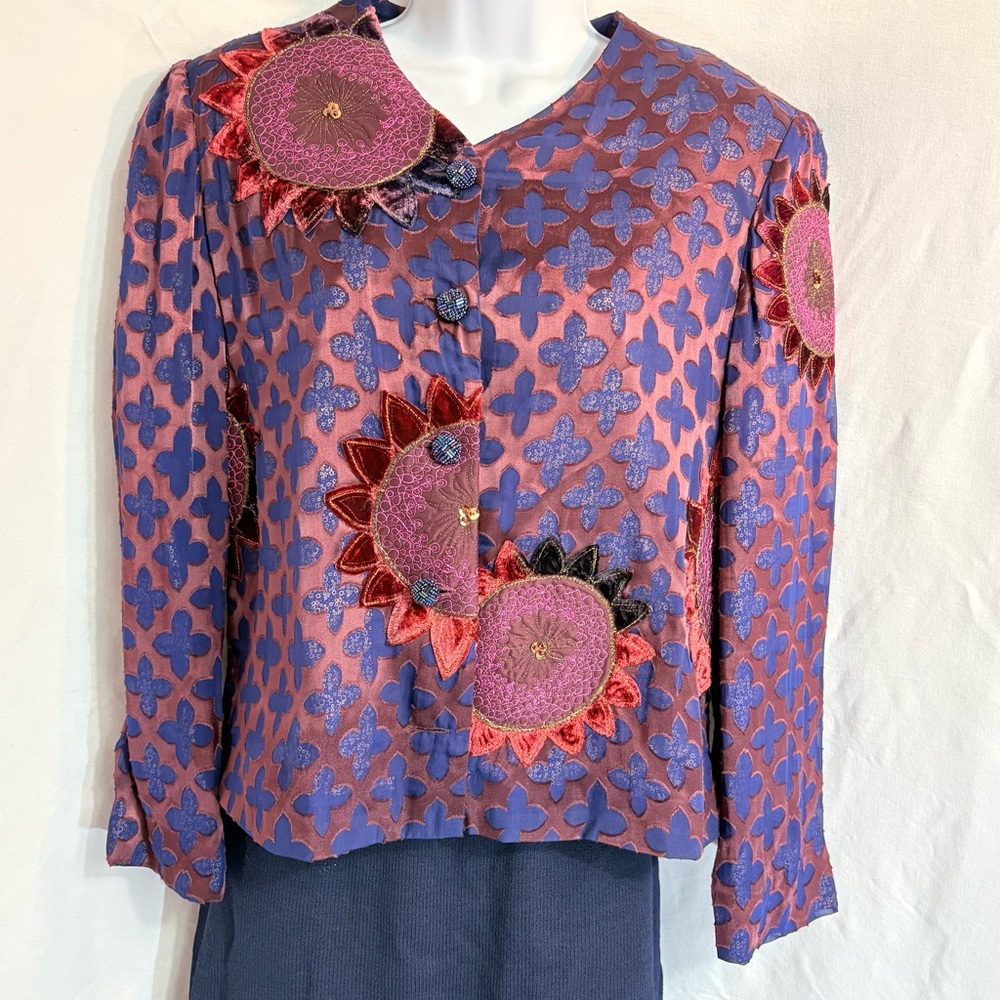 Ruby Cho Silk Blend Burnout Embroidered Jacket Fl… - image 5